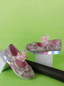 BAESD Girls Printed Anti Skid Bow Detailed LED Ballerinas