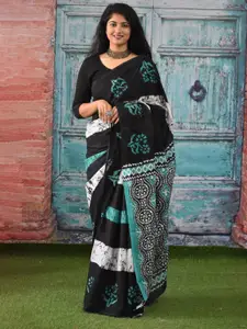 JALTHER Floral Pure Cotton Block Print Saree