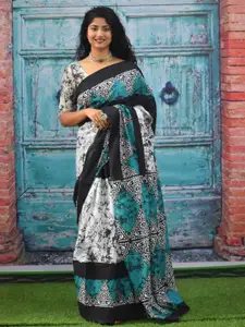 JALTHER Floral Pure Cotton Block Print Saree
