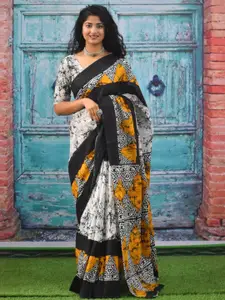 JALTHER Floral Pure Cotton Block Print Saree
