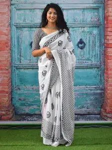 KIAARON Pure Cotton Block Print Saree