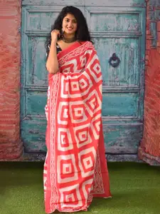 KIAARON Pure Cotton Geometric Block Print Saree