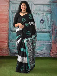 KIAARON Floral Pure Cotton Block Print Saree
