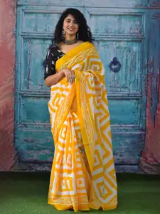 KIAARON Pure Cotton Block Geometric Printed Saree