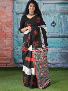 KIAARON Floral Pure Cotton Block Printed Saree
