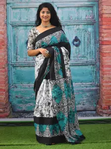 KIAARON Pure Cotton Block Geometric Printed Saree