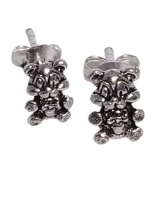 Abhooshan Girls 92.5 Sterling Silver Silver-Plated Contemporary Oxidised Stud Earrings