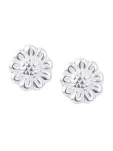 Abhooshan Girls 92.5 Sterling Silver Silver-Plated Floral Oxidised Stud Earrings