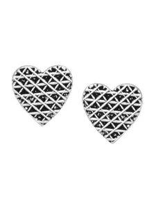 Abhooshan Women 92.5 Sterling Silver Oxidized Heart Shape Studs Earrings