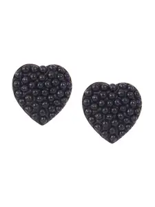 Abhooshan 92.5 Sterling Silver Heart Shaped Pearl Beaded Stud Earrings