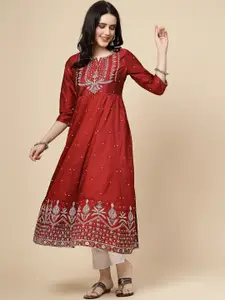 Sangria Floral Embroidered Sequinned A-Line Kurta