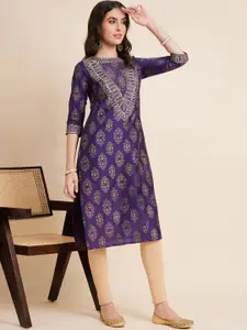 Sangria Blue Ethnic Motifs Printed Straight Kurta