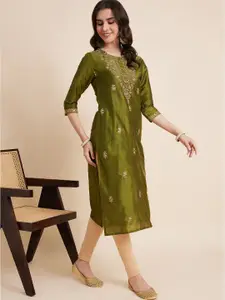 Sangria Floral Embroidered Straight Kurtas