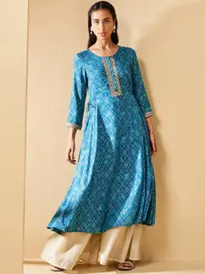 Global Desi Geometric Printed A-Line Kurta