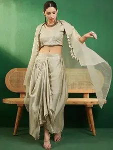 Sangria Embroidered Top & Skirt With Shrug