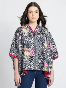 SHAYE Floral Print V-Neck Kimono Sleeve Kaftan Top