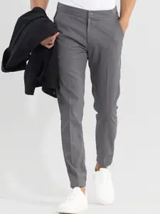 Snitch Men Grey Smart Slim Fit  Mid-Rise Trousers