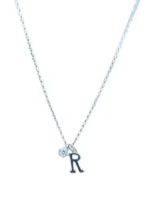 925 SILLER Rhodium-Plated Cubic Zirconia-Studded R letter Pendants with Chains