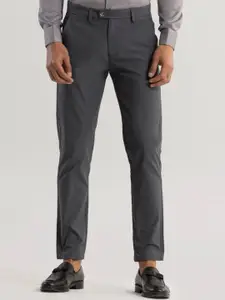 Snitch Men Grey Smart Slim Fit Cotton Chinos Trousers