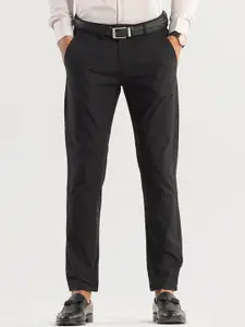 Snitch Men Black Smart Slim Fit Cotton Chinos Trousers