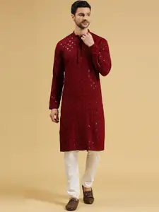 RAJUBHAI HARGOVINDAS Geometric Embroidered Chikankari Sequinned Kurta