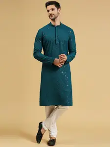 RAJUBHAI HARGOVINDAS Geometric Embroidered Chikankari Sequined Straight Kurta