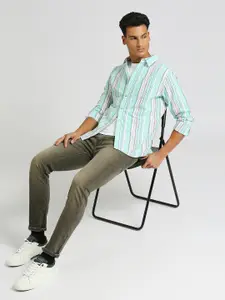 Pepe Jeans Vertical Striped Spread Collar Oxford Pure Cotton Casual Shirt