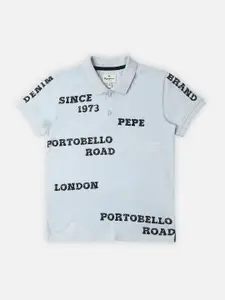 Pepe Jeans Boys Typography Printed Polo Collar Pure Cotton T-shirt