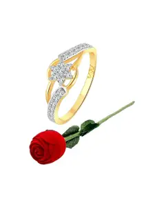 Vighnaharta Gold-Plated CZ-Studded Finger Ring With Rose Box