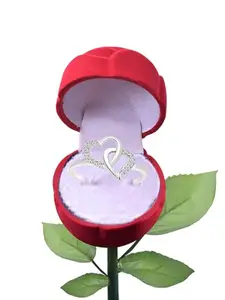 Vighnaharta Rhodium-Plated CZ-Studded Finger Ring With Rose Box