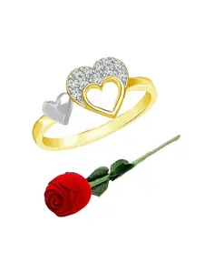 Vighnaharta Gold-Plated CZ-Studded Finger Ring With Rose Box