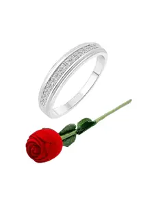 Vighnaharta Rhodium-Plated CZ-Studded Finger Ring With Rose Box