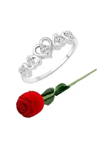 Vighnaharta Rhodium-Plated CZ-Studded Finger Ring With Rose Box