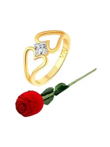 Vighnaharta Gold-Plated CZ-Studded Finger Ring With Rose Box
