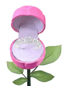 Vighnaharta Rhodium-Plated CZ-Studded Finger Ring With Rose Box