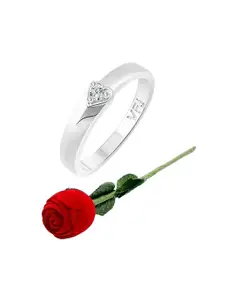 Vighnaharta Rhodium-Plated CZ-Studded Finger Ring With Rose Box