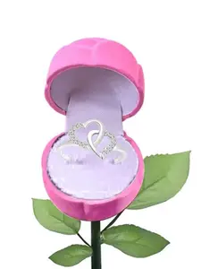 Vighnaharta Rhodium-Plated CZ-Studded Finger Ring With Rose Box