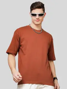 ADRO Round Neck Drop-Shoulder Sleeves Oversized Pure Cotton T-shirt