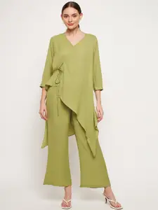 Imfashini Women V-Neck Wrap Top With Trousers Co-Ords