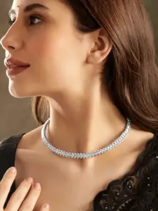 Rubans Rhodium-Plated Crystal-Studded Adjustable Choker necklace