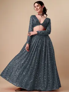 NIZA FASHION Sequinned Georgette Ready to Wear Lehenga & Unstitched Blouse With Dupatta