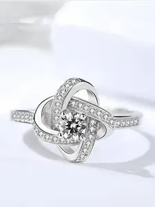 KARISHMA KREATIONS Set Of 2 Silver-Plated Cubic Zirconia-Studded Adjustable Finger Ring