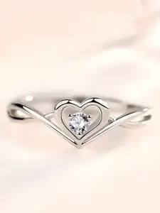 KARISHMA KREATIONS Set Of 2 Silver-Plated Cubic Zirconia Studded Adjustable Finger Ring