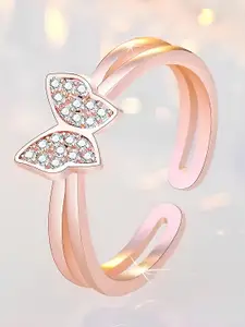 KARISHMA KREATIONS Set Of 2 Rose Gold Plated Stainless Steel Cubic Zirconia Finger Ring