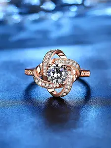 KARISHMA KREATIONS Set Of 2 Rose Gold Plated Stainless Steel Cubic Zirconia Finger Ring