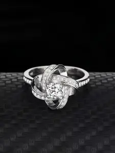 KARISHMA KREATIONS Set Of 2 Silver Plated Stainless Steel Cubic Zirconia Finger Ring