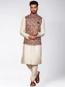 KISAH Mandarin Collar Long Sleeves Kurta with Churidar & Nehru Jacket