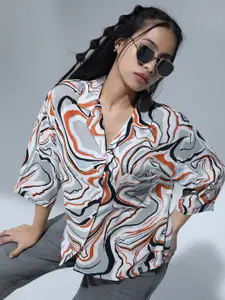 Hubberholme Spread Collar Abstract Printed Classic Opaque Oversized Party Shirt