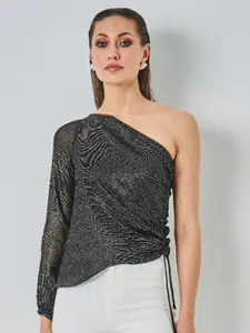 By The Bay Embellished One Shoulder Puff Sleeve Top
