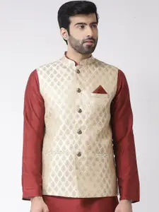 KISAH Men Textured Zari  Regular Fit Nehru Jacket